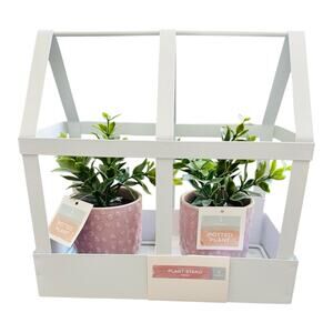 Target | Metal Greenhouse Shaped Plant Stand with 2 faux Potted Plants